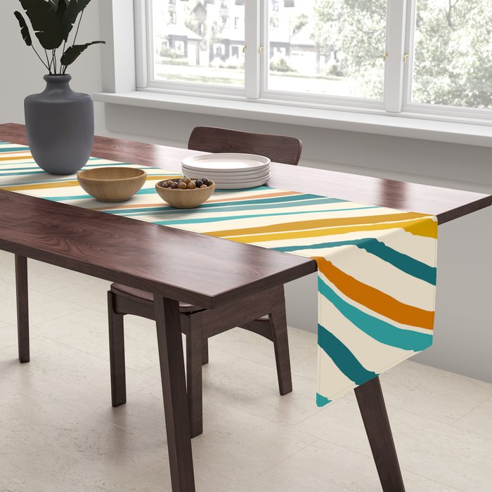  Teal and Gold Ocean Stripes Table Runner Gallery Image 2