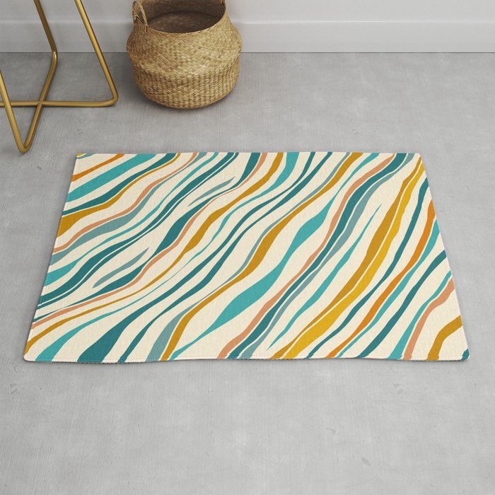  Teal and Gold Ocean Stripes Rug Gallery Image 1