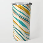 Teal and Gold Ocean Stripes Travel Mug Gallery Image 2