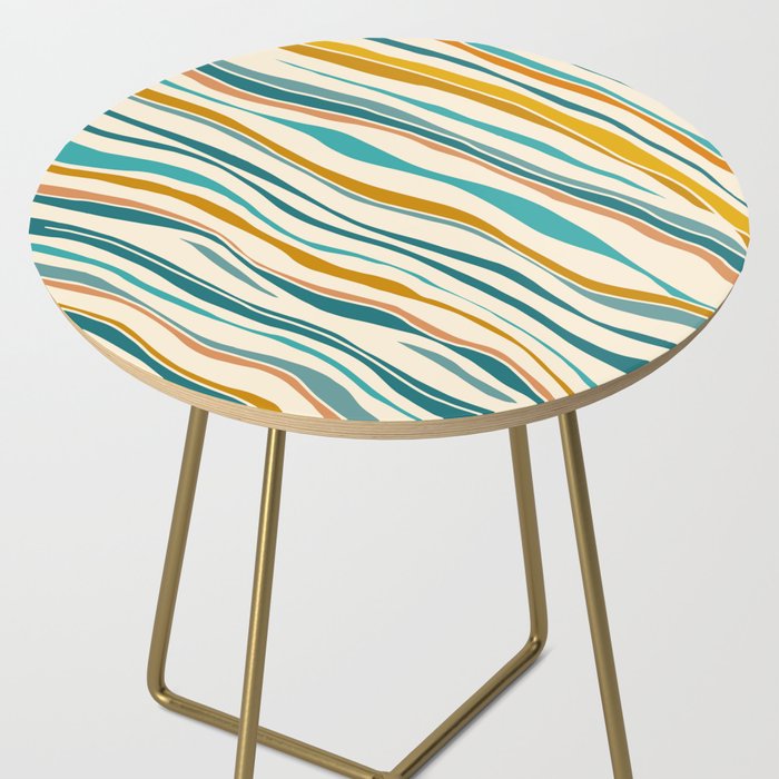  Teal and Gold Ocean Stripes Side Table Gallery Image 2