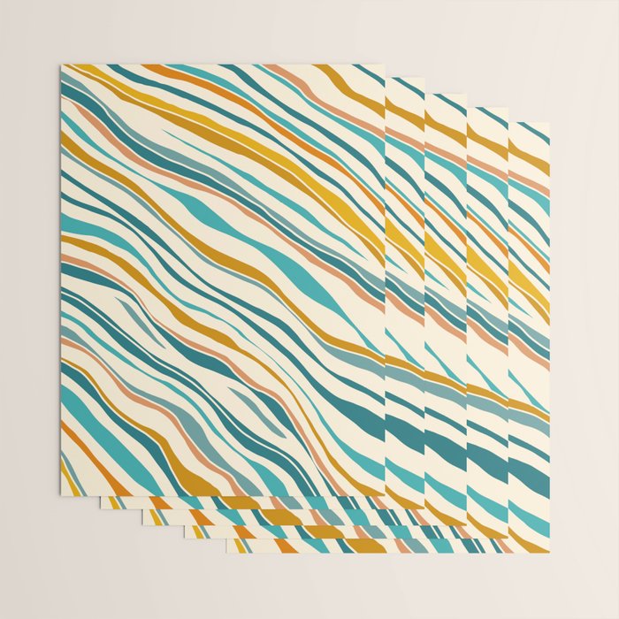  Teal and Gold Ocean Stripes Wrapping Paper Gallery Image 3