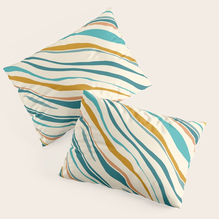  Teal and Gold Ocean Stripes Pillow Sham Gallery Image 1