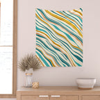  Teal and Gold Ocean Stripes Wall Tapestry Gallery Image 2