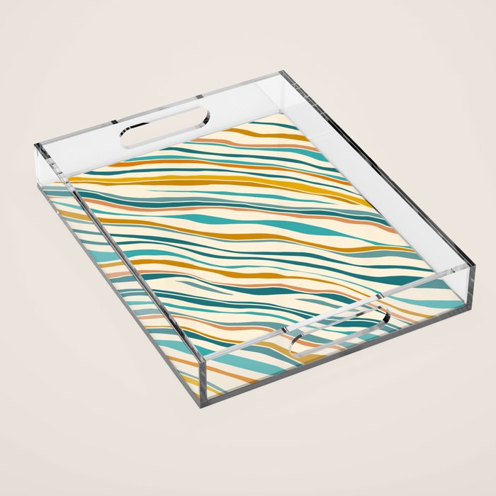  Teal and Gold Ocean Stripes Acrylic Tray Gallery Image 1