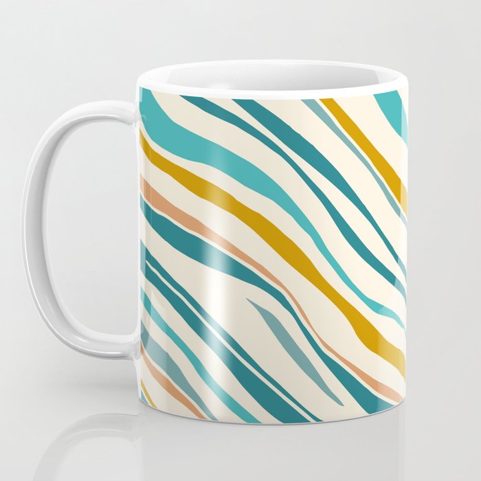  Teal and Gold Ocean Stripes Coffee Mug Gallery Image 3