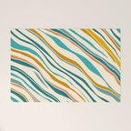  Teal and Gold Ocean Stripes Welcome Mat Gallery Image 1
