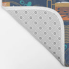 Vintage canned sardines // navy blue background peacock teal and gold drop orange cans  Bath Mat Gallery Image 2