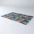 Vintage canned sardines // navy blue background peacock teal and gold drop orange cans  Rug Gallery Image 3