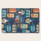 Vintage canned sardines // navy blue background peacock teal and gold drop orange cans  Cutting Board Gallery Image 1