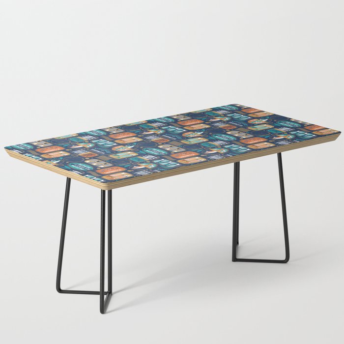 Vintage canned sardines // navy blue background peacock teal and gold drop orange cans  Coffee Table Gallery Image 1
