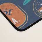 Vintage canned sardines // navy blue background peacock teal and gold drop orange cans  Desk Mat Gallery Image 4
