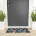 Vintage canned sardines // navy blue background peacock teal and gold drop orange cans  Welcome Mat Gallery Image 3