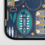 Vintage canned sardines // navy blue background peacock teal and gold drop orange cans  Laptop Sleeve Gallery Image 3