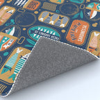 Vintage canned sardines // navy blue background peacock teal and gold drop orange cans  Rug Gallery Image 4