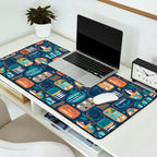 Vintage canned sardines // navy blue background peacock teal and gold drop orange cans  Desk Mat Gallery Image 2