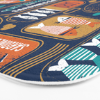 Vintage canned sardines // navy blue background peacock teal and gold drop orange cans  Bath Mat Gallery Image 3