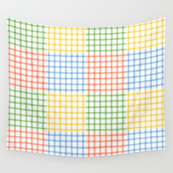 Colorful geometric gingham patchwork pattern Wall Tapestry Gallery Image 1