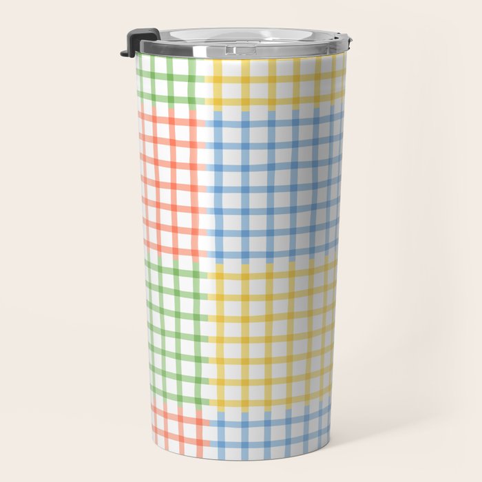Colorful geometric gingham patchwork pattern Travel Mug Gallery Image 3