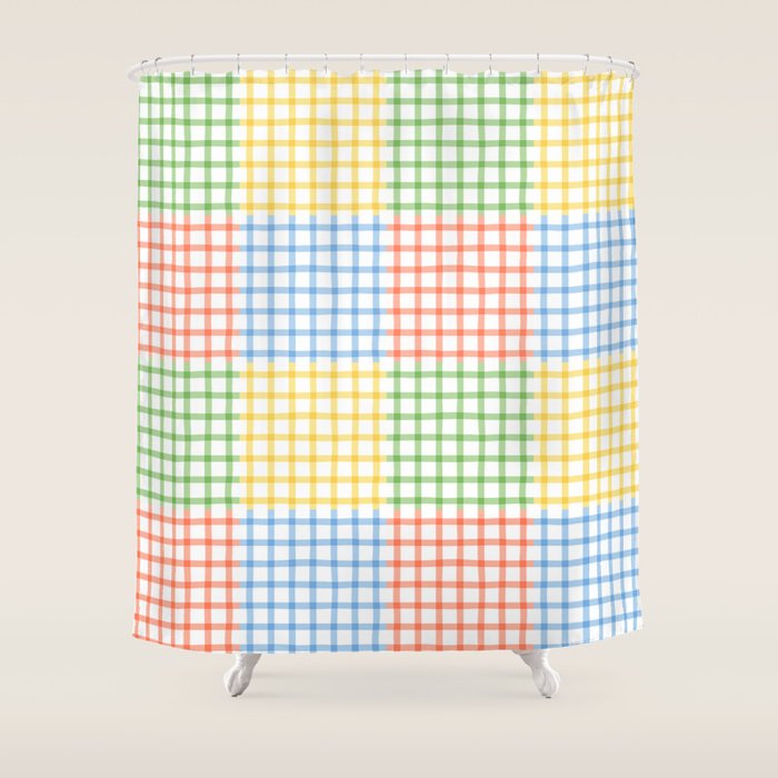 Colorful geometric gingham patchwork pattern Shower Curtain Gallery Image 1