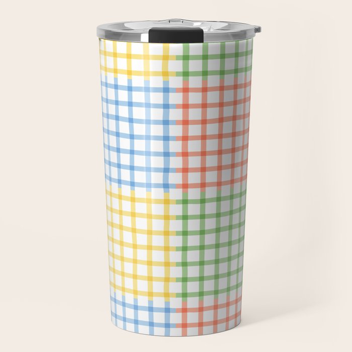 Colorful geometric gingham patchwork pattern Travel Mug Gallery Image 1
