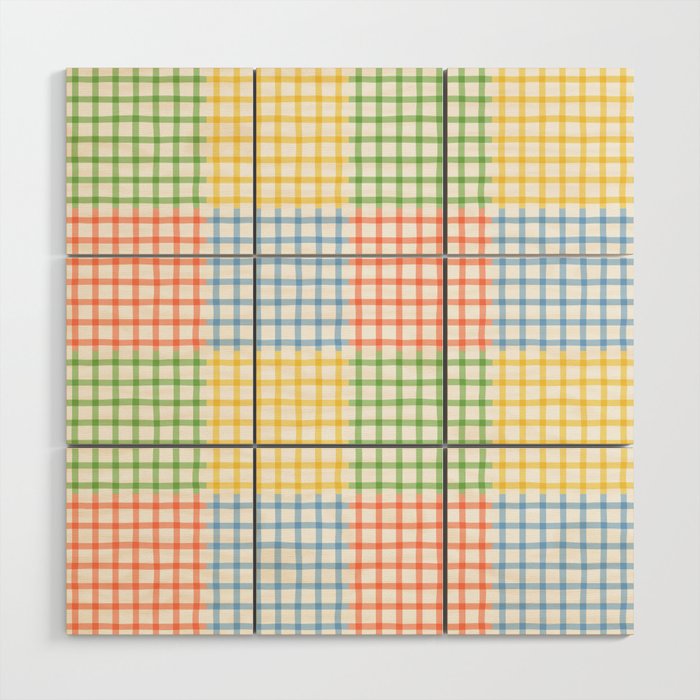 Colorful geometric gingham patchwork pattern Wood Wall Art Gallery Image 1