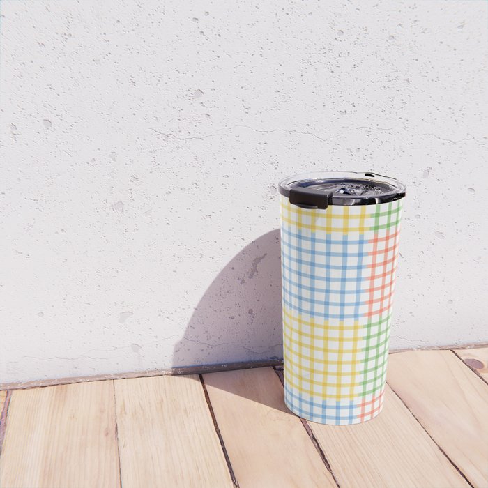 Colorful geometric gingham patchwork pattern Travel Mug Gallery Image 4