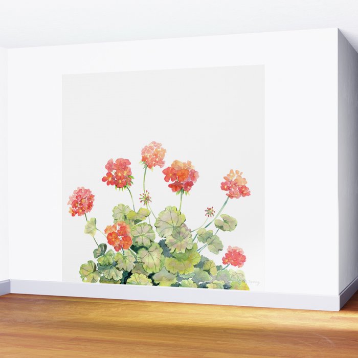 Geranium Watercolor  Wall Mural Gallery Image 2