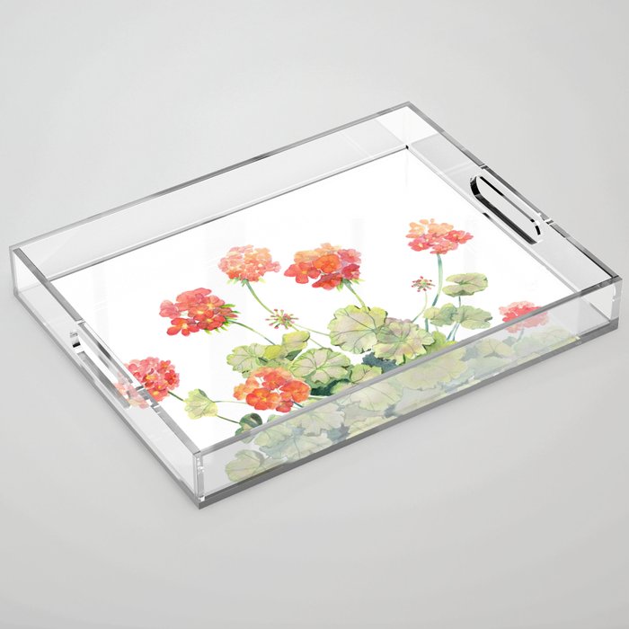 Geranium Watercolor  Acrylic Tray Gallery Image 1
