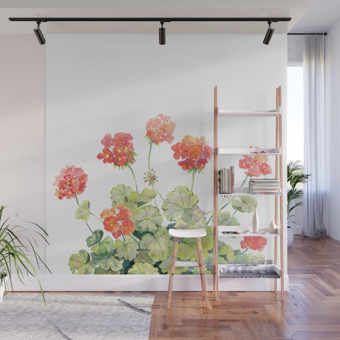 Geranium Watercolor  Wall Mural Gallery Image 1