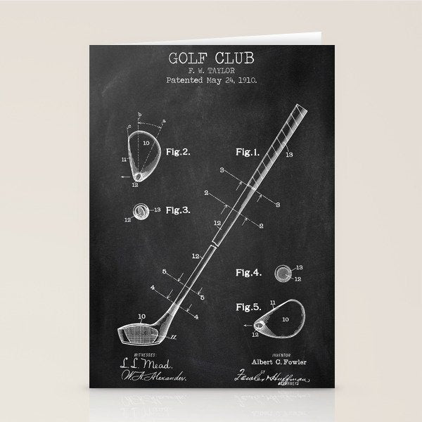 Golf Club chalkboard patent Stationery Card Gallery Image 2