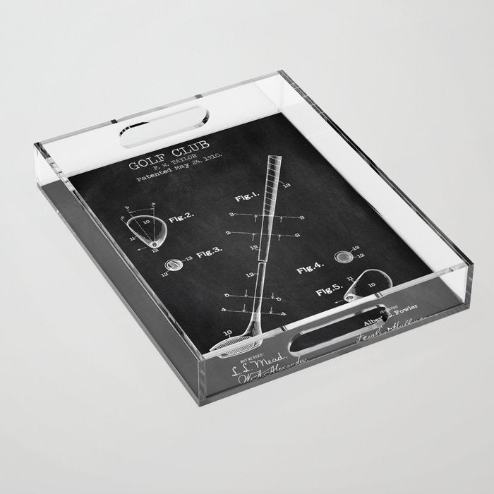 Golf Club chalkboard patent Acrylic Tray Gallery Image 1
