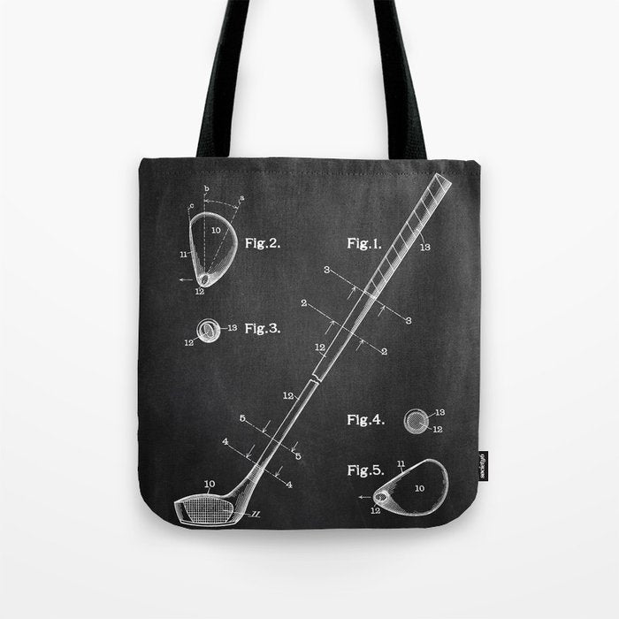 Golf Club chalkboard patent Tote Bag Gallery Image 1