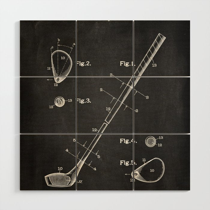 Golf Club chalkboard patent Wood Wall Art Gallery Image 1