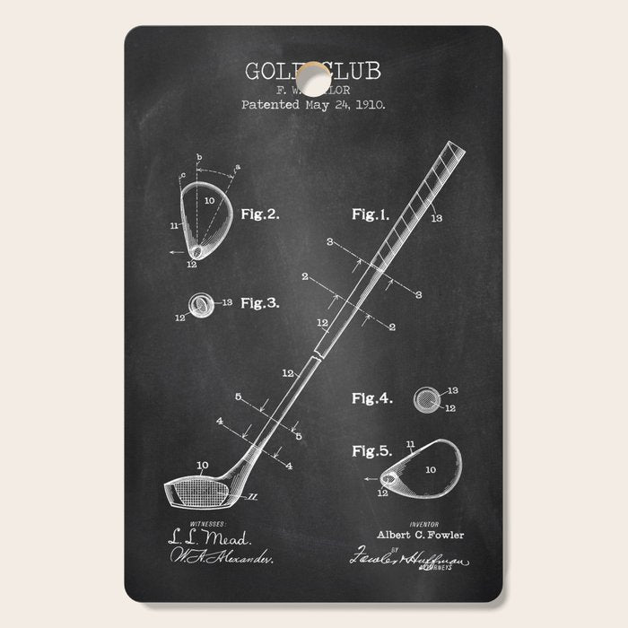 Golf Club chalkboard patent Cutting Board Gallery Image 1