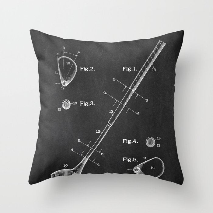 Golf Club chalkboard patent Throw Pillow Gallery Image 6