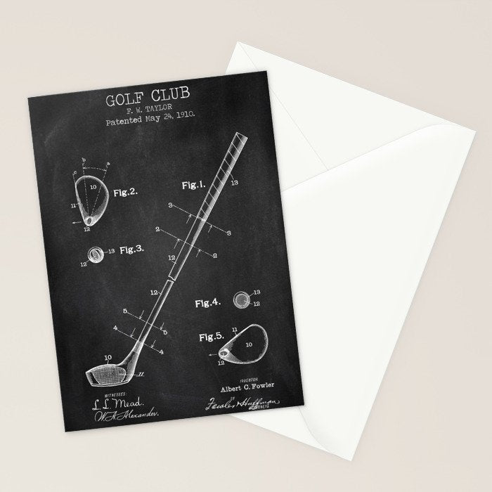 Golf Club chalkboard patent Stationery Card Gallery Image 2