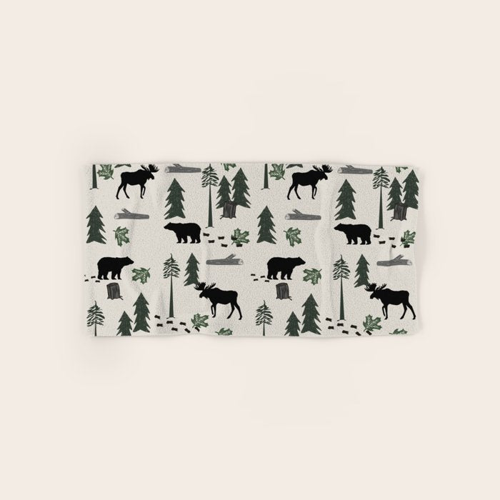 Camping woodland forest nature moose bear pattern nursery gifts Bath Towel Gallery Image 1