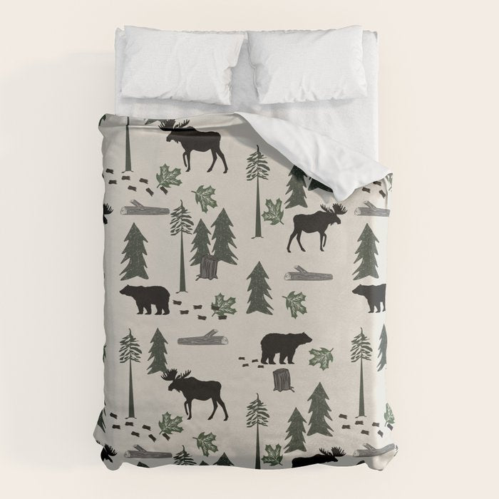 Camping woodland forest nature moose bear pattern nursery gifts Duvet Cover Gallery Image 6