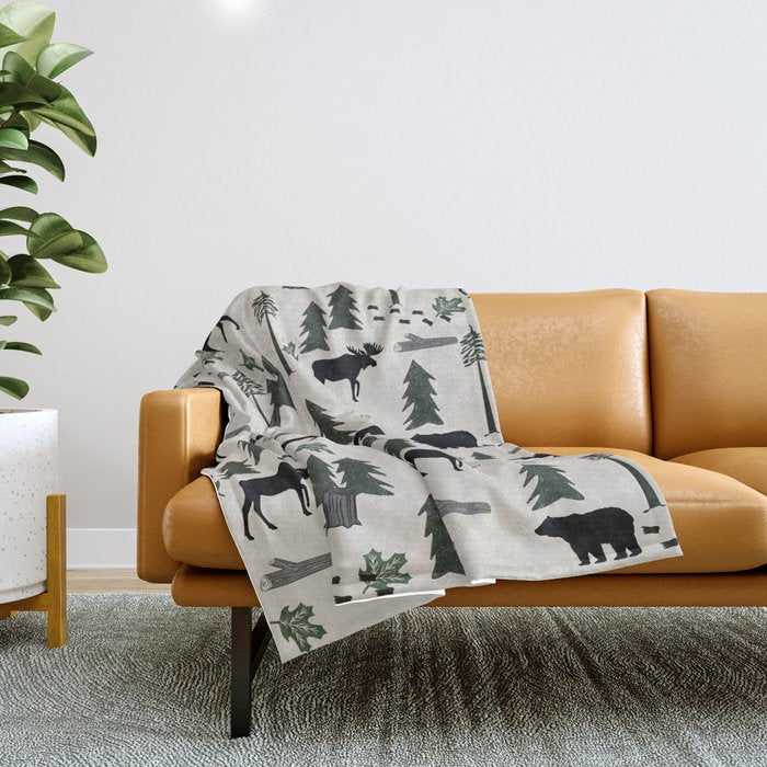 Camping woodland forest nature moose bear pattern nursery gifts Throw Blanket Gallery Image 1