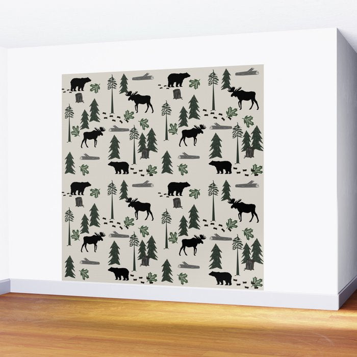 Camping woodland forest nature moose bear pattern nursery gifts Wall Mural Gallery Image 2