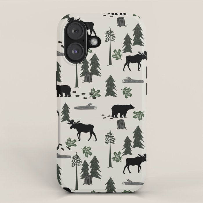 Camping woodland forest nature moose bear pattern nursery gifts iPhone Case Gallery Image 1