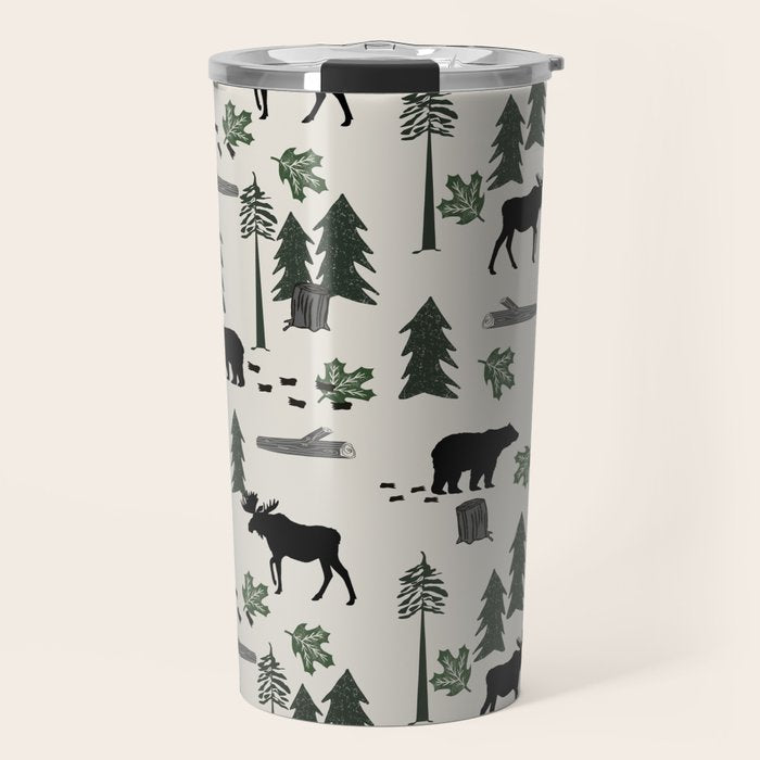 Camping woodland forest nature moose bear pattern nursery gifts Travel Mug Gallery Image 1