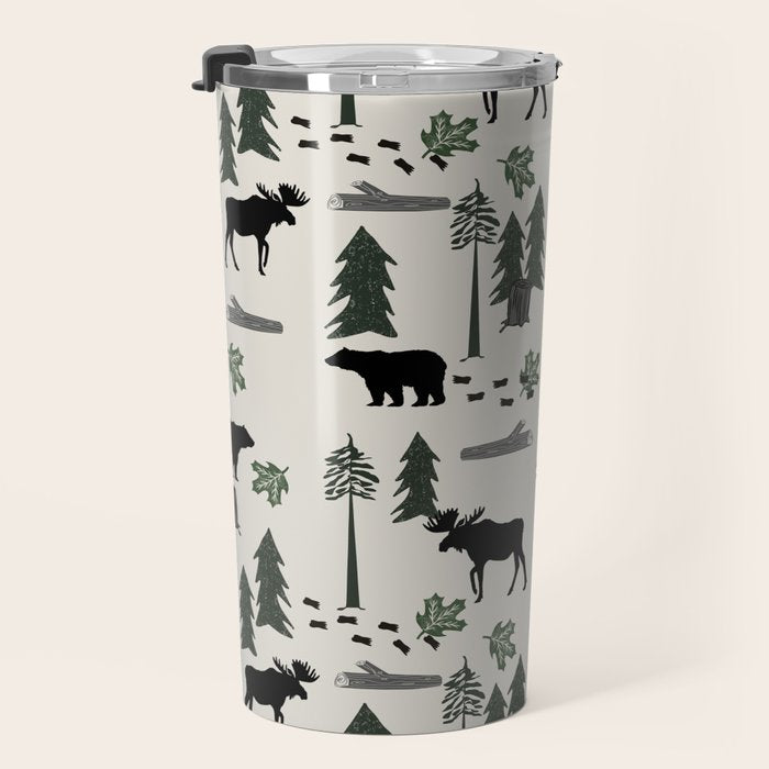 Camping woodland forest nature moose bear pattern nursery gifts Travel Mug Gallery Image 3