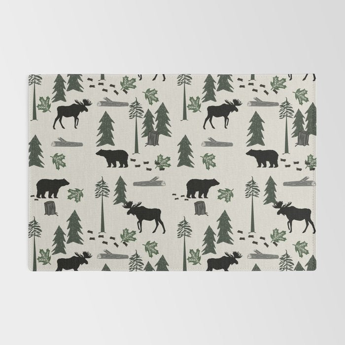 Camping woodland forest nature moose bear pattern nursery gifts Rug Gallery Image 2