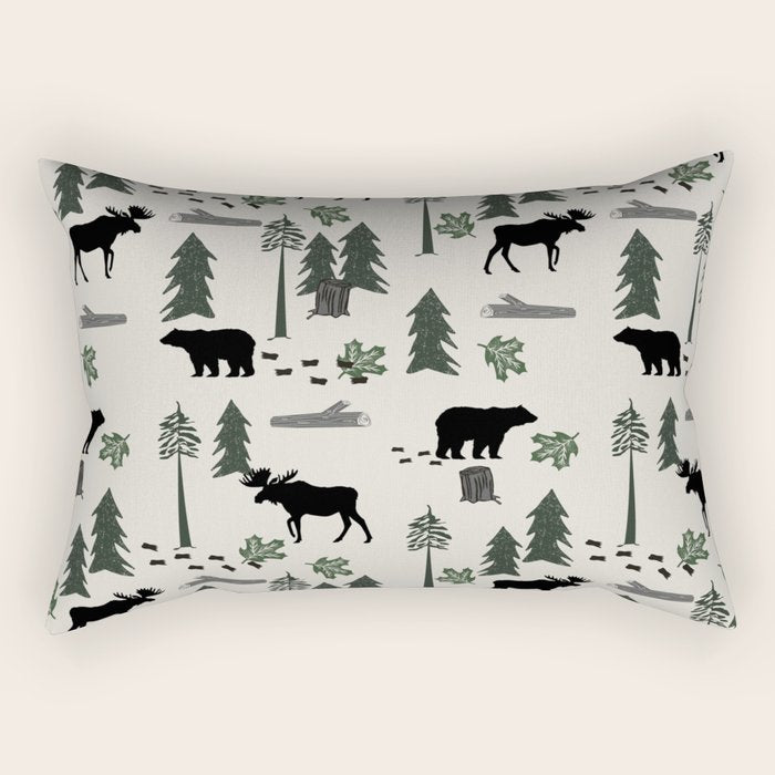 Camping woodland forest nature moose bear pattern nursery gifts Rectangular Pillow Gallery Image 1