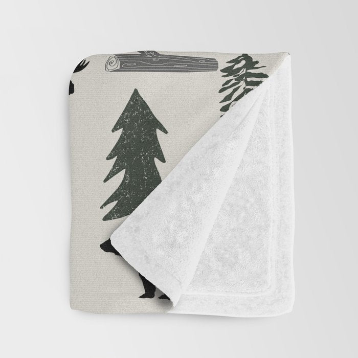 Camping woodland forest nature moose bear pattern nursery gifts Throw Blanket Gallery Image 3