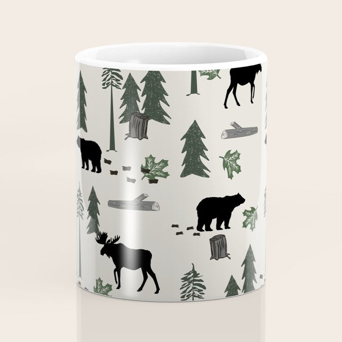 Camping woodland forest nature moose bear pattern nursery gifts Coffee Mug Gallery Image 4