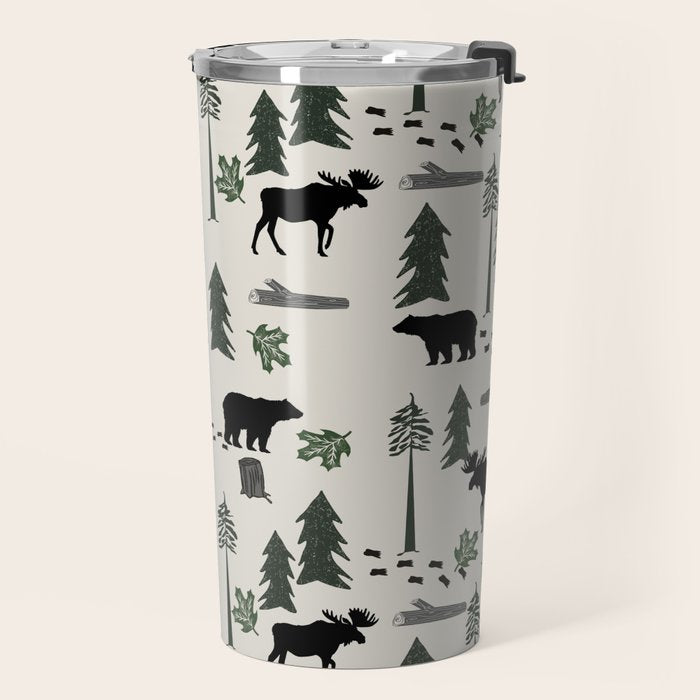Camping woodland forest nature moose bear pattern nursery gifts Travel Mug Gallery Image 2