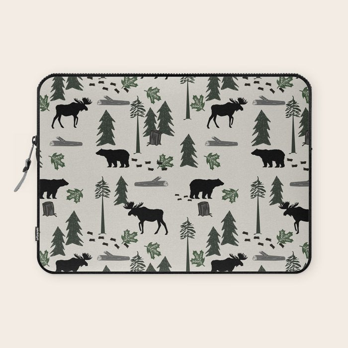 Camping woodland forest nature moose bear pattern nursery gifts Laptop Sleeve Gallery Image 1