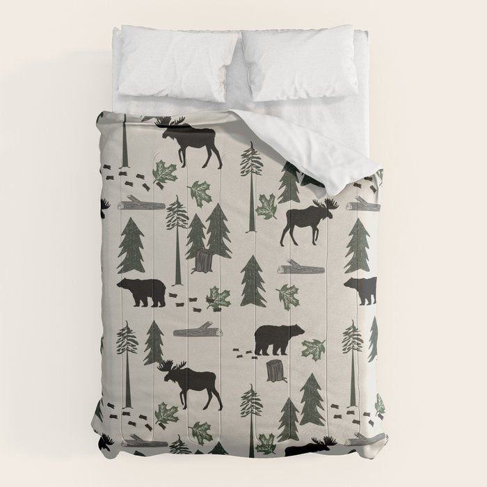 Camping woodland forest nature moose bear pattern nursery gifts Comforter Gallery Image 1